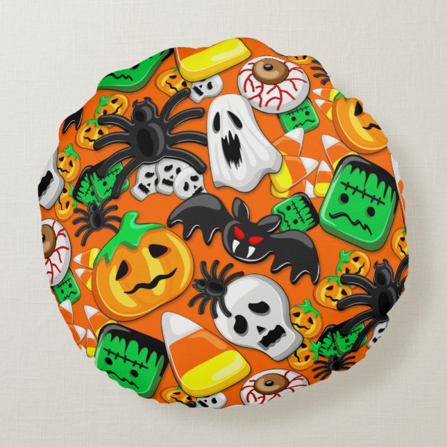 Coussins Ronds Fête des Candies Éffrayantes d'Halloween (Dos)