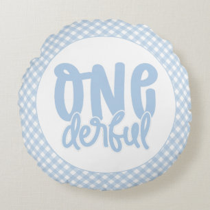 Coussins Ronds Fête du 1er anniversaire Mignonne Pastel Bleu Oned