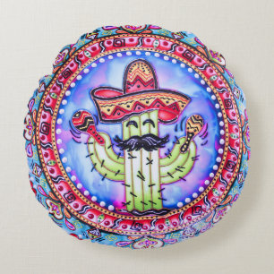 Coussins Ronds Fête mexicaine Cinco de Mayo Sombrero Casquette Bl
