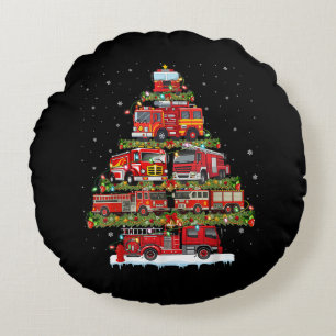 Coussins Ronds Feu de camion feux Pompier Camion d'incendie Noël