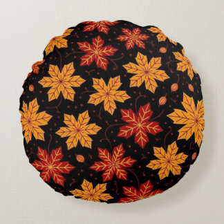 Coussins Ronds Feuillage élégant d'automne sur fond noir