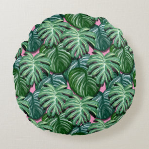 Coussins Ronds Feuillage Feuille tropical vert & vert