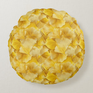 Coussins Ronds Feuille Ginkgo Gold