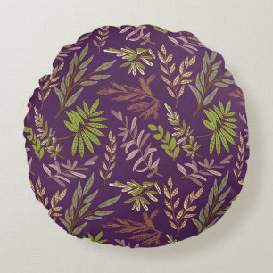Coussins Ronds Feuilles botaniques : un dos violet époustouflant