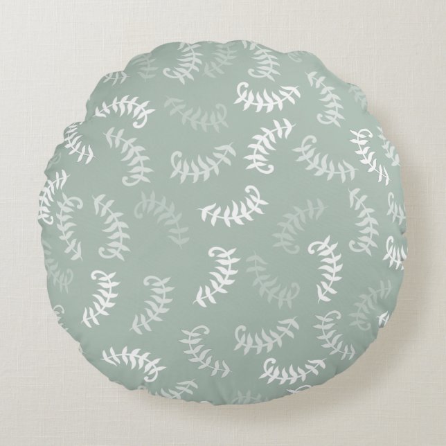 Coussins Ronds Feuilles botaniques verts turquoises (Devant)