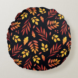 Coussins Ronds Feuilles d'automne colorées Motif d'aquarelle