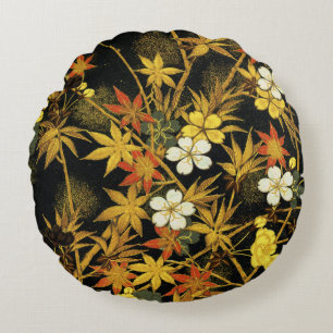 Coussins Ronds Feuilles d'automne japonaises Antique botanique