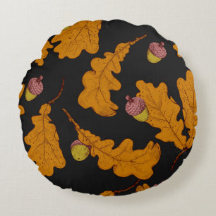 Coussins Ronds Feuilles de chêne, glands, motif d'automne