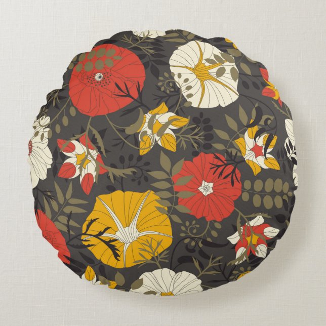 Coussins Ronds feuilles de dessins animés et fleurs sur un arrièr (Devant)