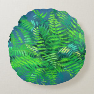 Coussins Ronds Feuilles de fougères, design floral, verdure, ble