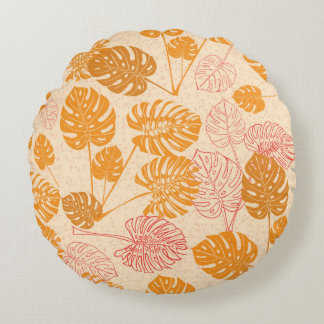 Coussins Ronds Feuilles de monastères tropicaux. dessin silhouett