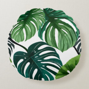 Coussins Ronds Feuilles de Monstera Aquarelle Botanique Moderne