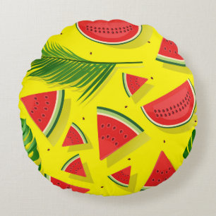Coussins Ronds Feuilles de Palmier Tropical et Motif de Tranches 