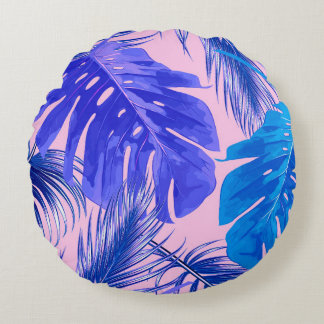 Coussins Ronds Feuilles de palmiers tropicaux, feuilles de jungle