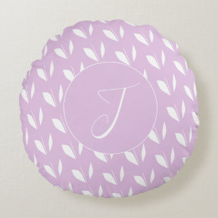 Coussins Ronds Feuilles de silhouette blanche initiale personnali