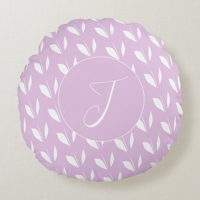 Coussins Ronds Feuilles de silhouette blanche initiale personnali (Devant)