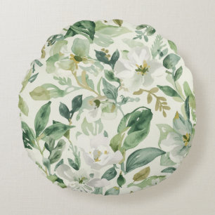 Coussins Ronds Feuilles Florales Aquarelle Verte Botanique Nature