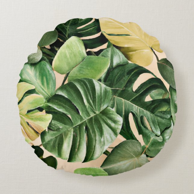 Coussins Ronds Feuilles florales/hawaïennes/tropicales (Devant)