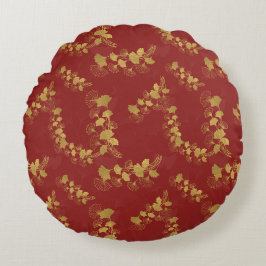 Coussins Ronds Feuilles Gold Gingko Balboa sur Arrière - plan rou