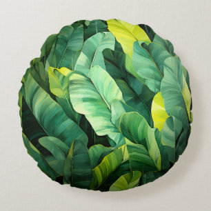 Coussins Ronds Feuilles tropicales, botanique abstraite, jungle,