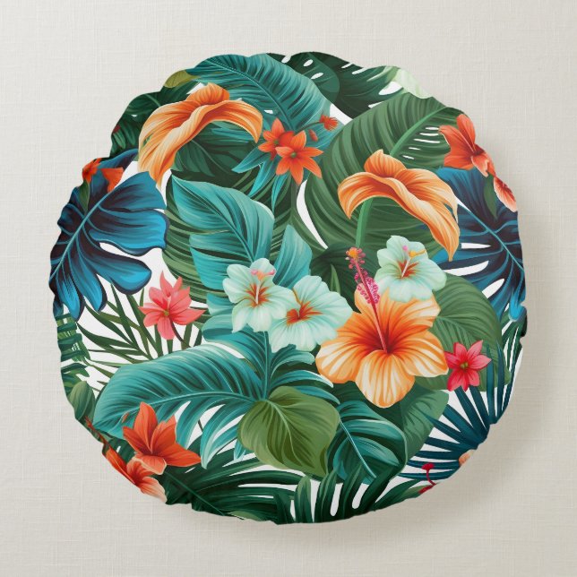 Coussins Ronds Feuilles tropicaux (Devant)