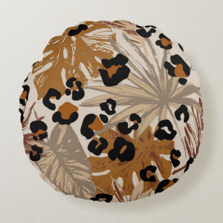 Coussins Ronds Feuilles tropicaux Abstraits et camoufle léopard g