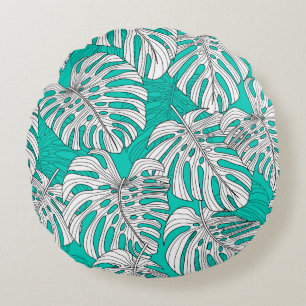 Coussins Ronds Feuilles tropicaux, feuilles jungle sans soudure v