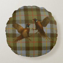 Coussins Ronds Fighting Pheasants on tweed / tartan background 