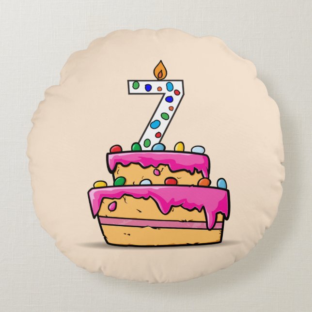 Coussins Ronds Fille 7e anniversaire, 7 sur Gâteau rose doux (Devant)
