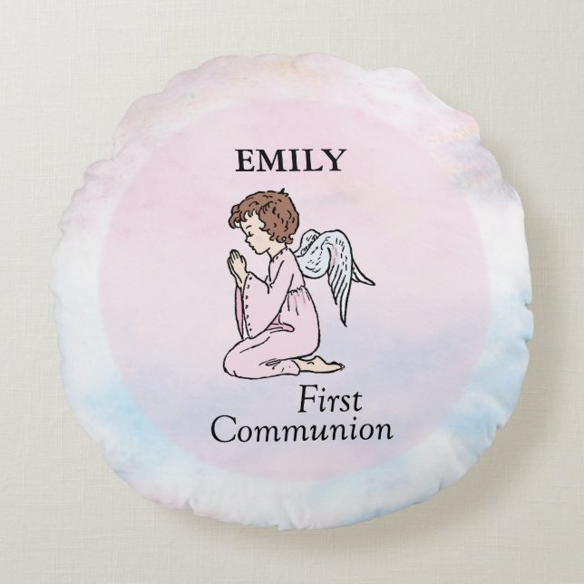 Coussins Ronds Fille, Ange de la première communion (Devant)
