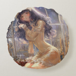 Coussins Ronds Fille de Fantaisie Mystérieuse - Esthétique d'Art
