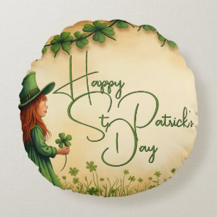 Coussins Ronds Fille de la Saint-Patrick avec des trèfles