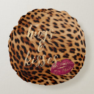 Coussins Ronds Fille Glam Leopard Hugs & Kisses Lips