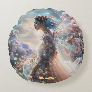 Coussins Ronds Fille mignonne de jardin de fleurs de fantaisie