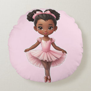 Coussins Ronds Fille noire Ballerina Rose Ballet
