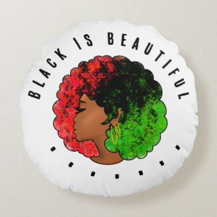 Coussins Ronds Fille noire panafricaine femme rouge vert fierté a