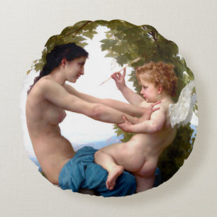 Coussins Ronds Fille Se Défendant Contre La Peinture Cupidante Er