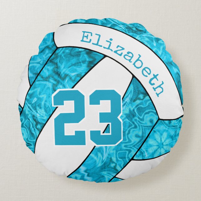 Coussins Ronds filles coutume turquoise bleu blanc volleyball (Devant)