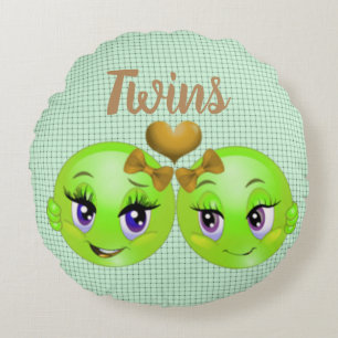 Coussins Ronds Filles Emoji Jumelles