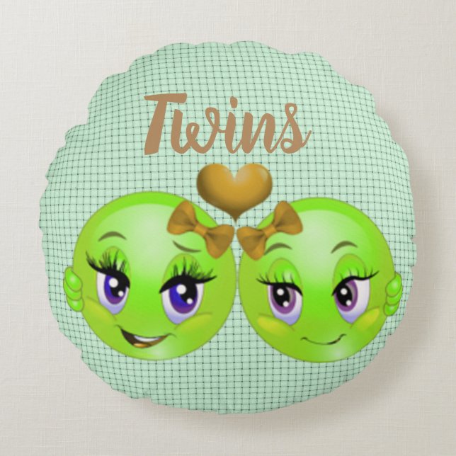 Coussins Ronds Filles Twin Emoji (Devant)