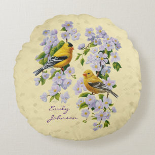 Coussins Ronds Finition or et fleurs d'Apple Jaune