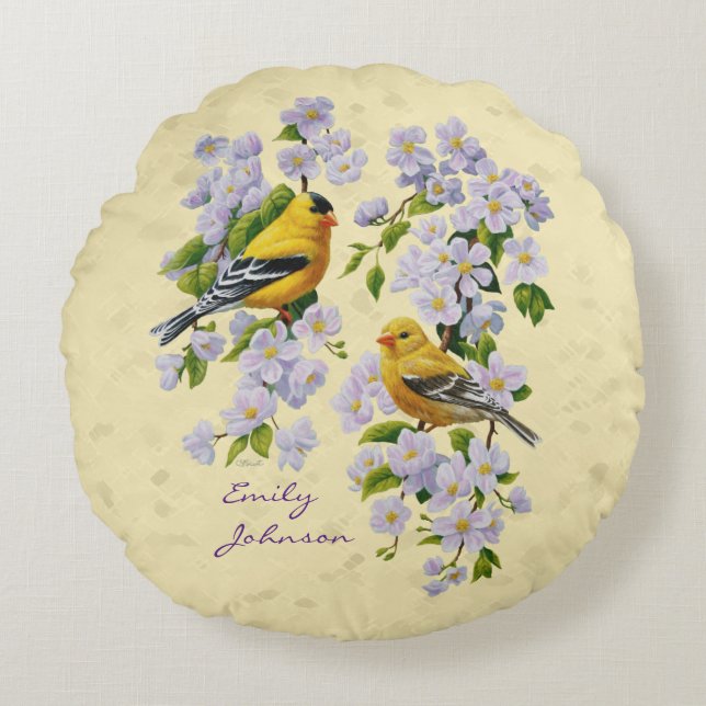 Coussins Ronds Finition or et fleurs d'Apple Jaune (Devant)