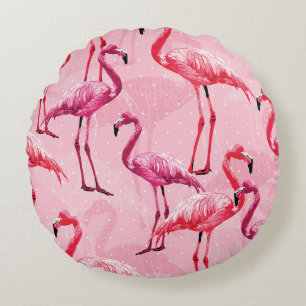 Coussins Ronds Flamant rose Elégance : Motif d'oiseaux roses.