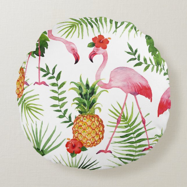 Coussins Ronds Flamant rose et ananas (Devant)