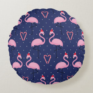 Coussins Ronds Flamant rose Noël Casquette Candy Motif