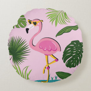 Coussins Ronds Flamant rose Palm Feuille Tropical Design