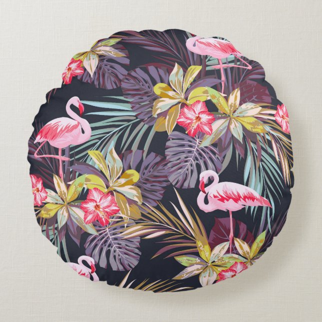 Coussins Ronds Flamant rose Tropical : Motif sans couture d'été (Devant)