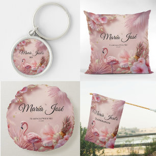 Coussins Ronds Flamant rose tropical Quinceañera, coutume