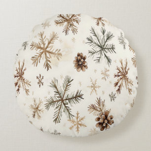 Coussins Ronds Flammes de neige et pinecones d'hiver rustiques