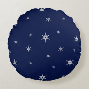 Coussins Ronds Fléchettes De Neige Sur Bleu Marine Mélange arro